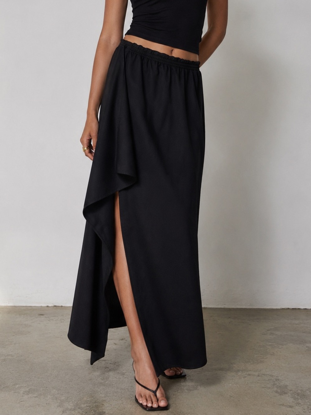 Zoran NWOT 100% wool Black Asymmetrical draped High slit Maxi Skirt made in USA